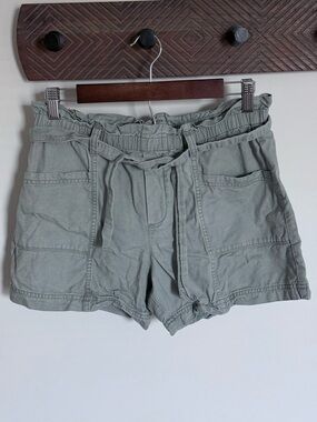 Abercrombie Kids Green Grey Cargo Utility Ruffle Waist Belted Shorts Girls 17/18